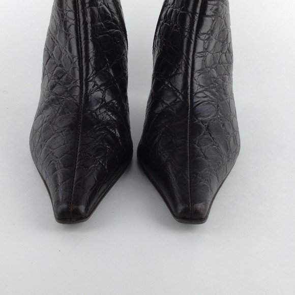 A. Giannetti Brown Croc Embossed  Italian Ankle Booties - Picture 6 of 16